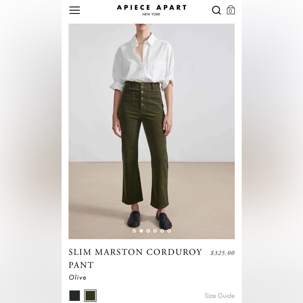 Apiece Apart Slim Marston Corduroy Pants in Olive